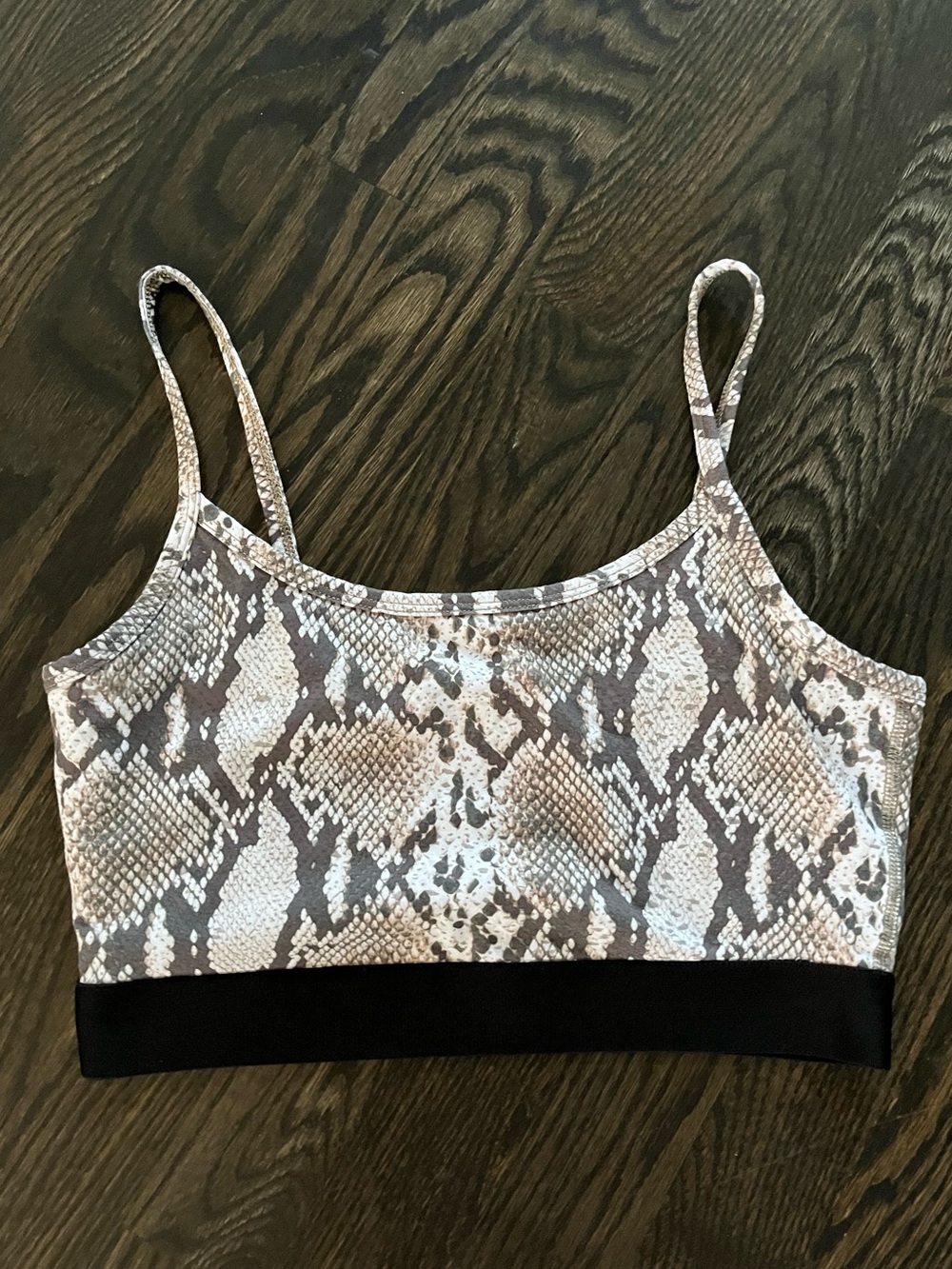 TNA Aritzia Black White Snake-Print Sports Bra Elastic Band Thin Straps Size S